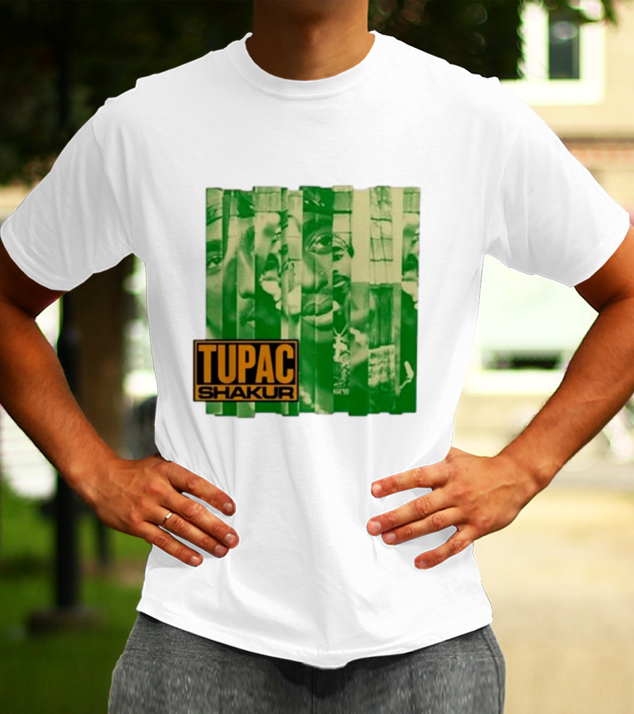 Tupac Shakur Green Photo Collage T-Shirt