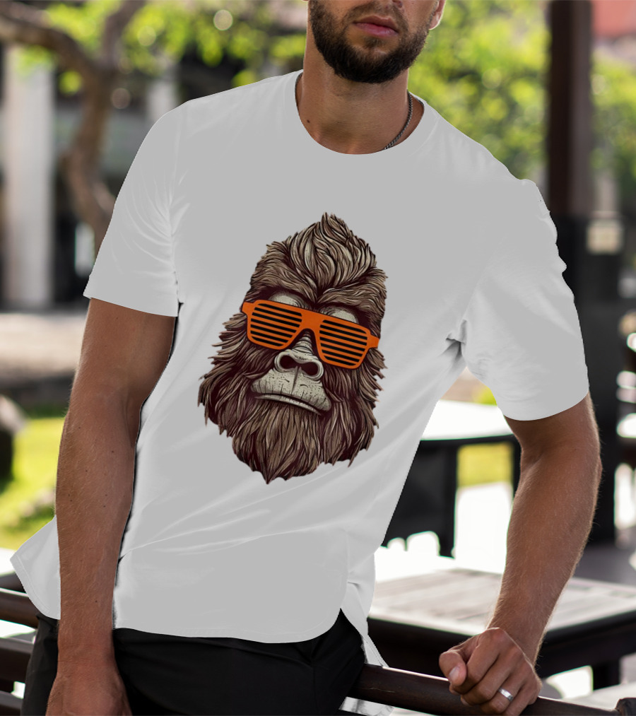 Bigfoot Birthday Boy Cool Striped Sunglasses Animal Party T-Shirt