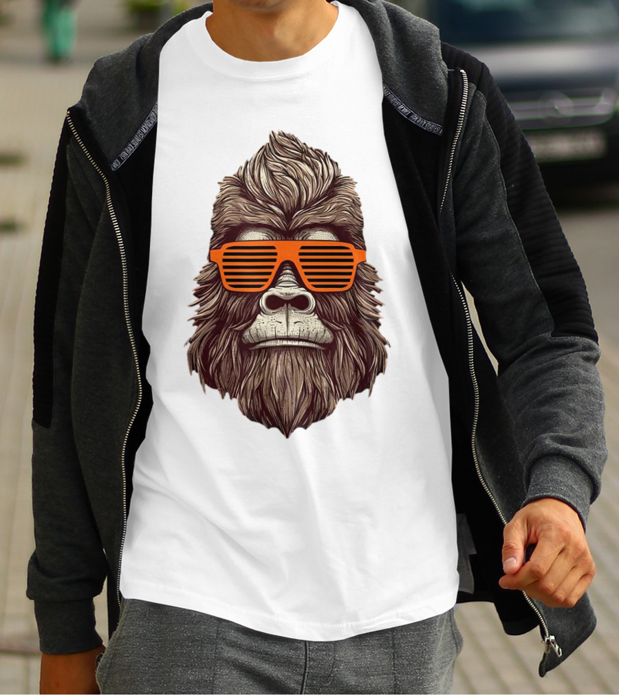 Bigfoot Birthday Boy Cool Striped Sunglasses Animal Party T-Shirt