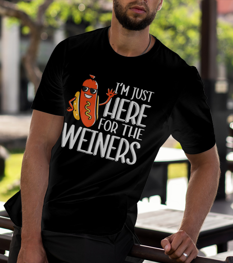 I'm Just Here For The Wieners Sausage Wearing Sunglasses T-Shirt