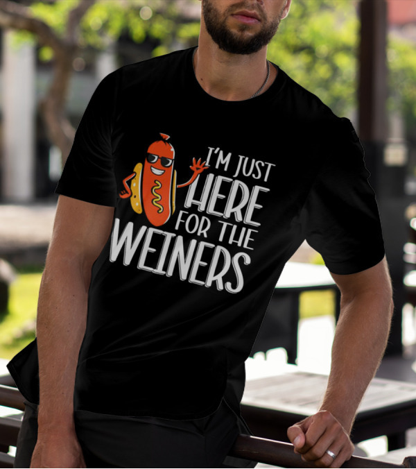 I'm Just Here For The Wieners Sausage Wearing Sunglasses T-Shirt