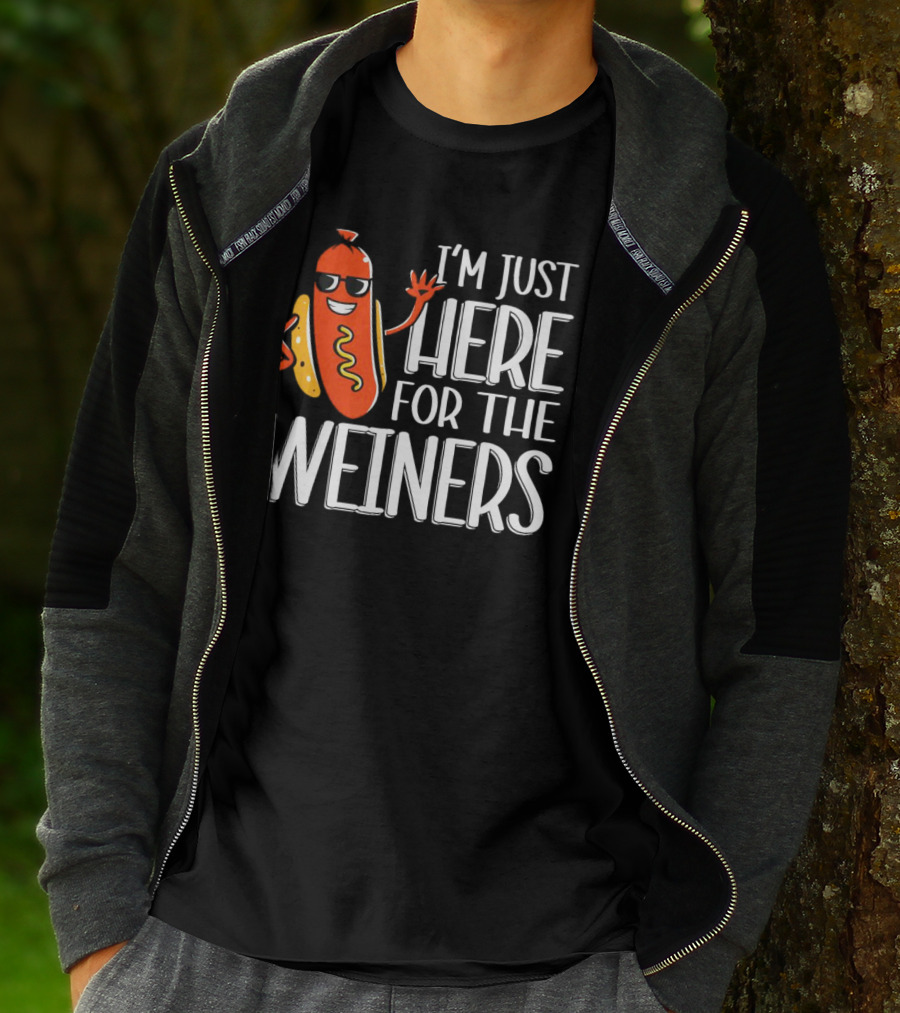 I'm Just Here For The Wieners Sausage Wearing Sunglasses T-Shirt