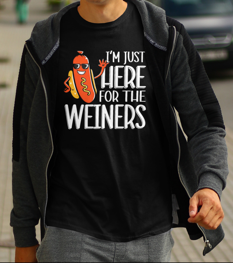 I'm Just Here For The Wieners Sausage Wearing Sunglasses T-Shirt