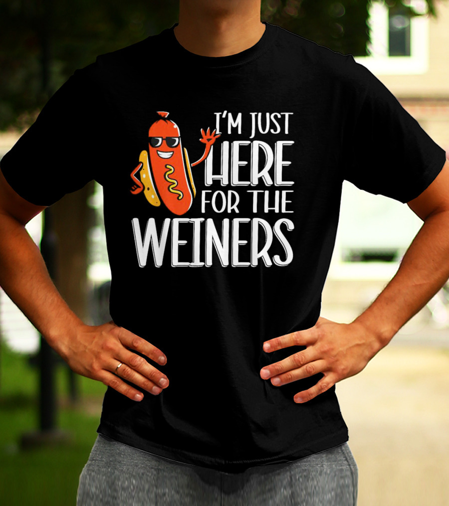 I'm Just Here For The Wieners Sausage Wearing Sunglasses T-Shirt