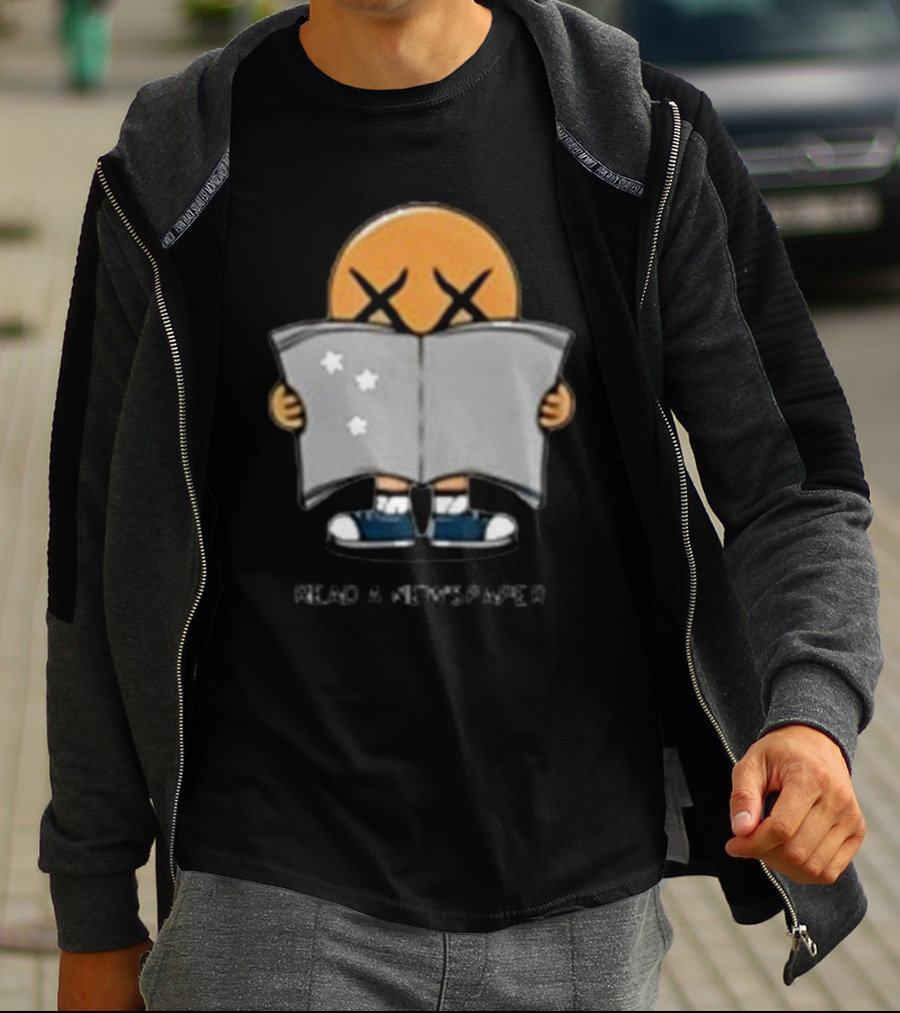 Read A Newspaper Character With Crossed Eye Symbol And Stars T-Shirt