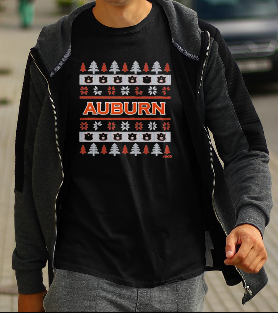 Auburn Holiday Sweater Design With Trees And Bears T-Shirt
