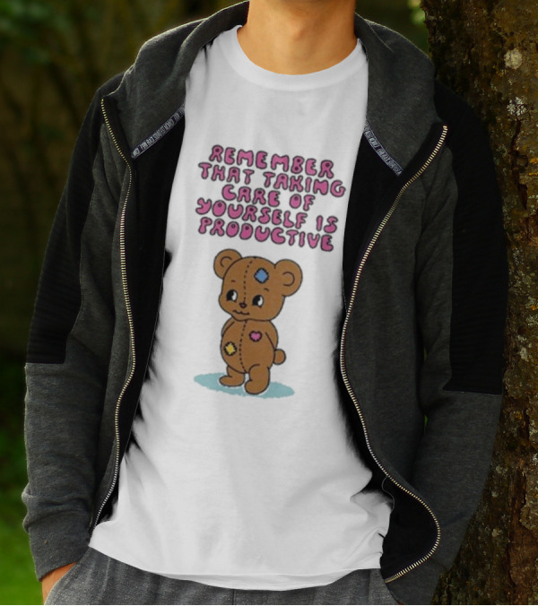 Bear Remember That Taking Care Of Yourself Is Productive Cute Patchwork T-Shirt
