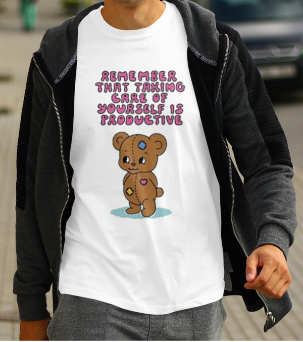 Bear Remember That Taking Care Of Yourself Is Productive Cute Patchwork T-Shirt