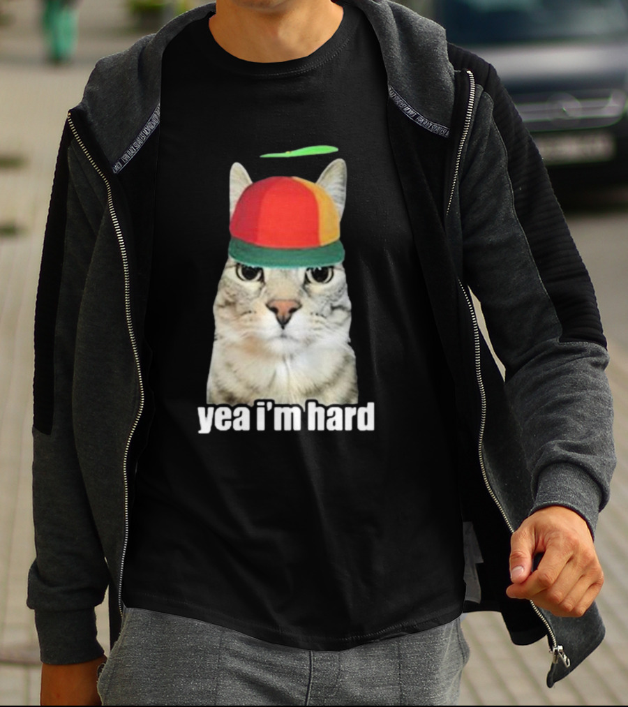 Yea I'm Hard Cat In Propeller Hat T-Shirt