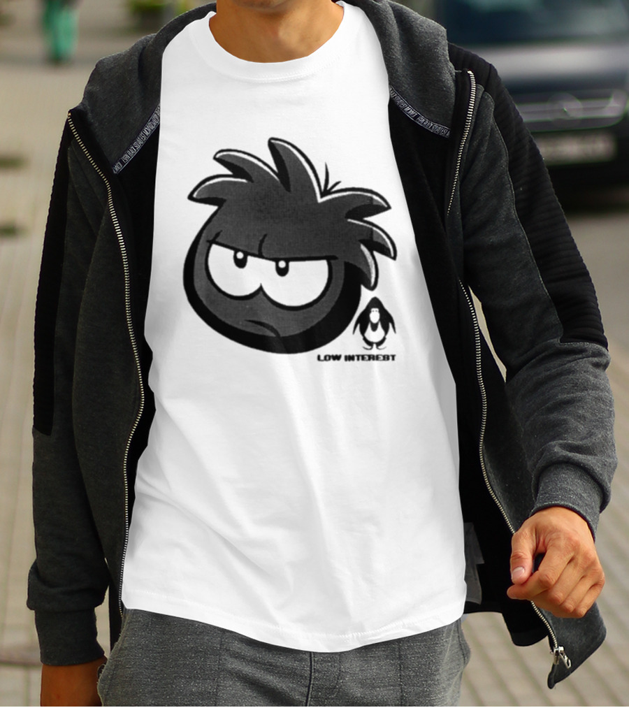 Low Interest Puffle Grumpy Face With Penguin T-Shirt