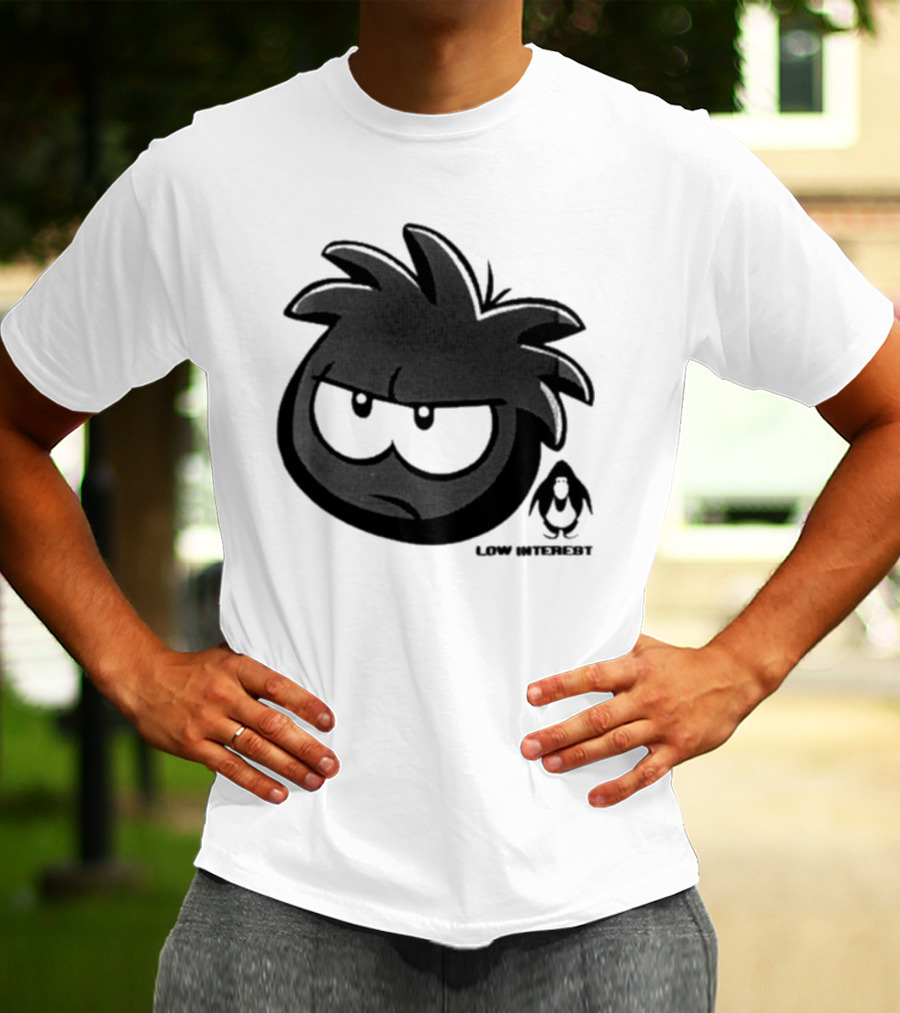 Low Interest Puffle Grumpy Face With Penguin T-Shirt