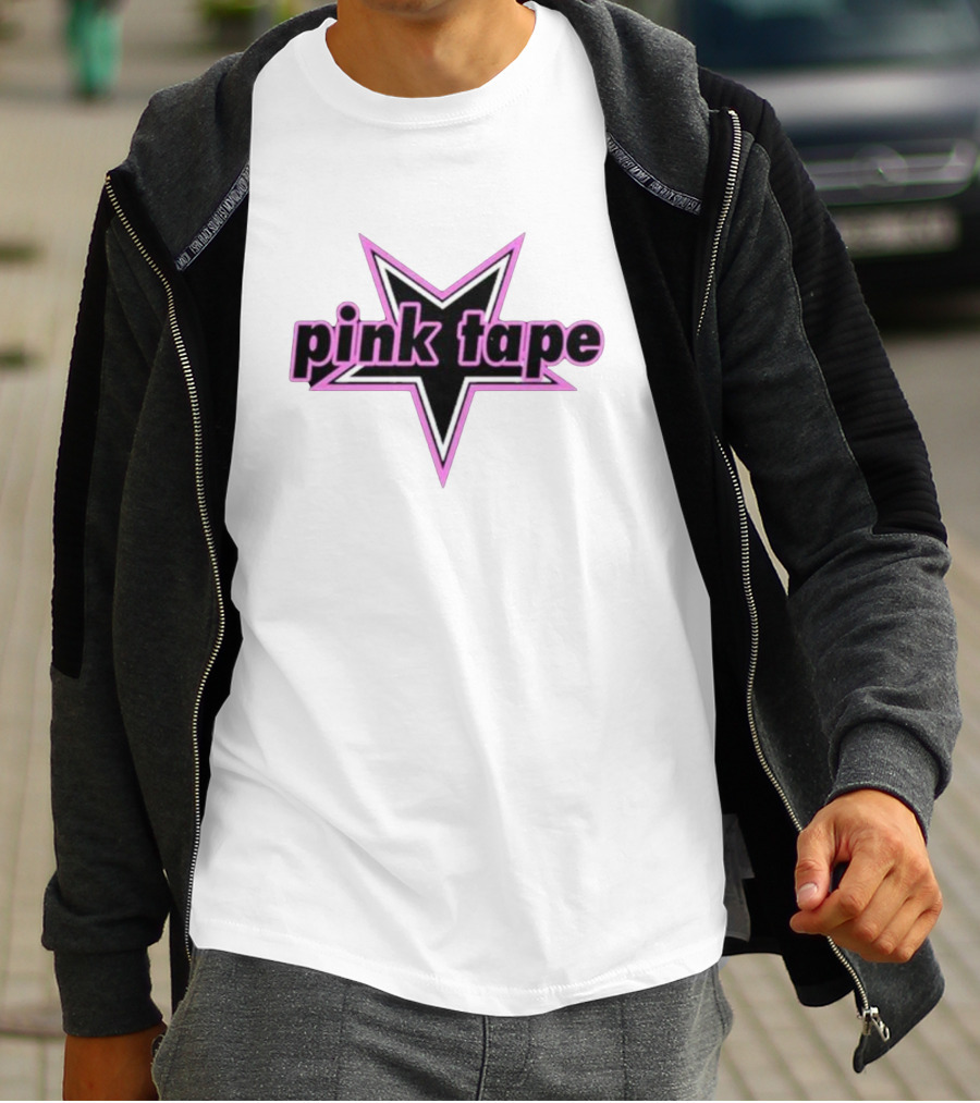 Pink Tape Star Icon Bold Black And Pink T-Shirt