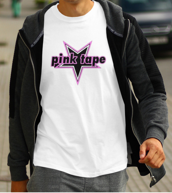 Pink Tape Star Icon Bold Black And Pink T-Shirt
