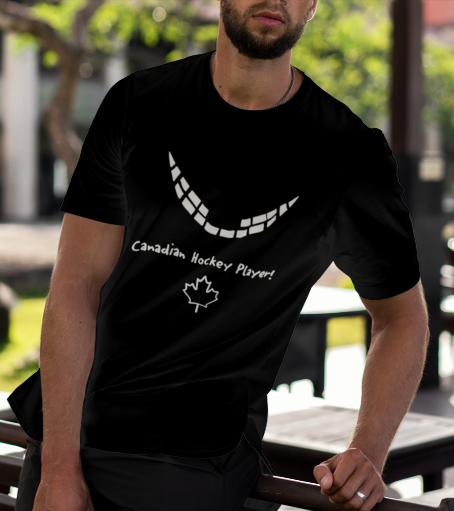 Canadian Hockey Player Smile Maple Leaf T-Shirt