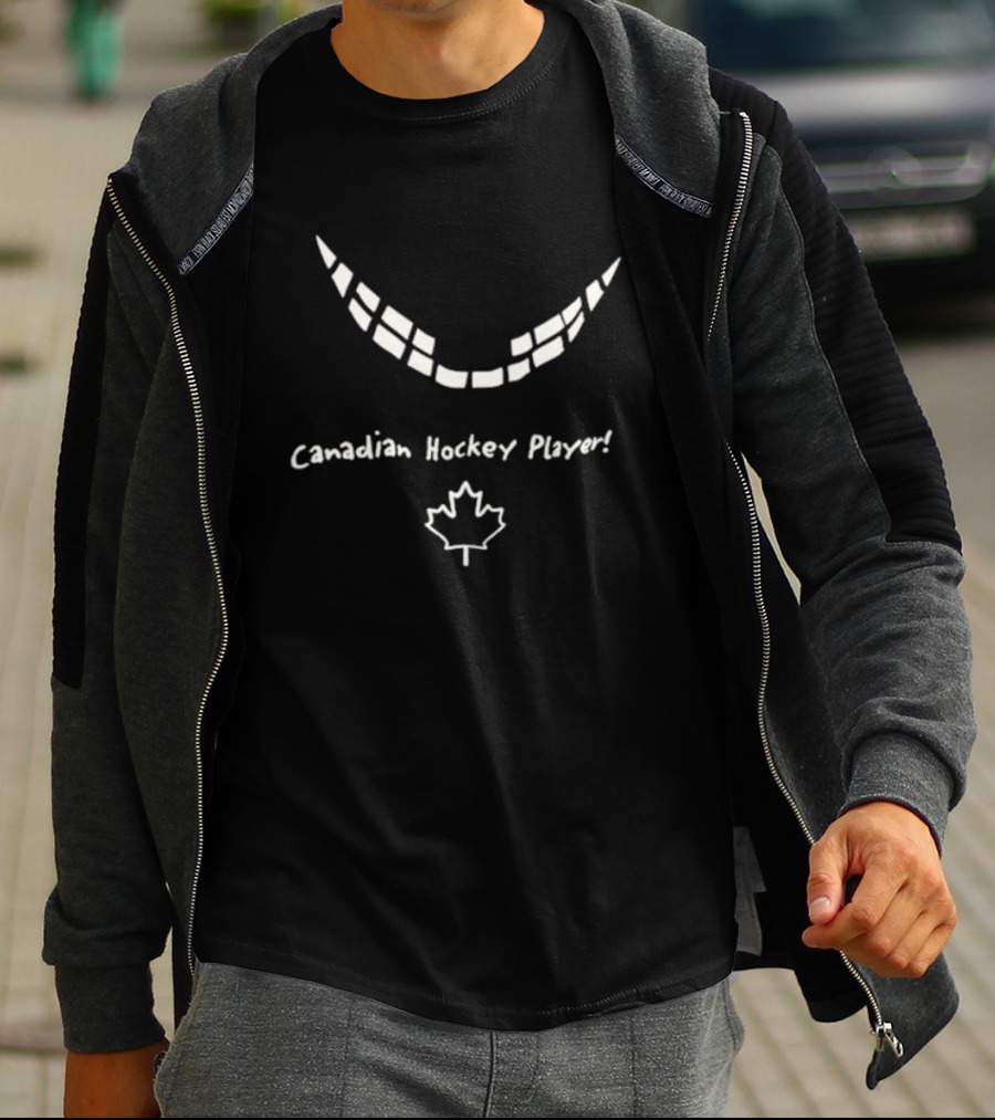 Canadian Hockey Player Smile Maple Leaf T-Shirt