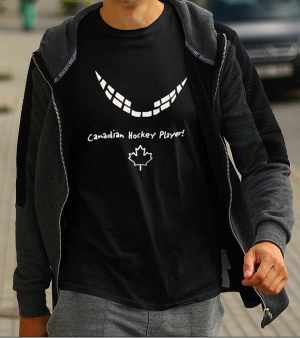 Canadian Hockey Player Smile Maple Leaf T-Shirt