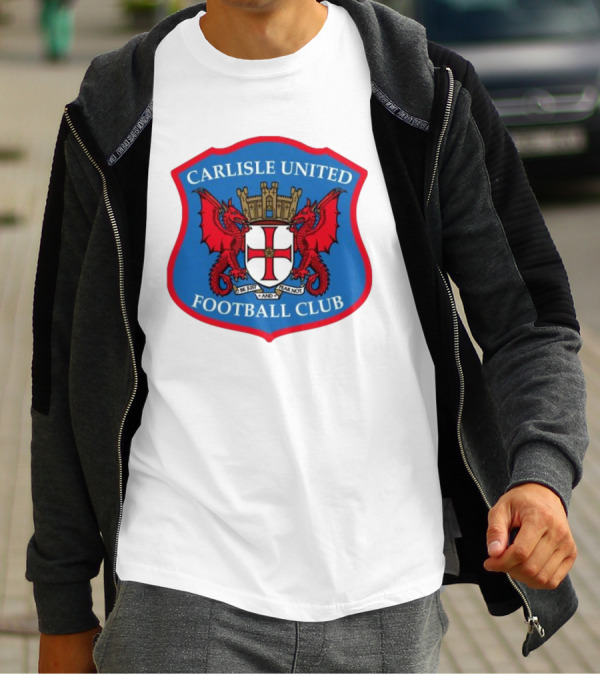 Carlisle United Football Club Crest Bejust And Fear Not Dual Red Dragons Shield T-Shirt