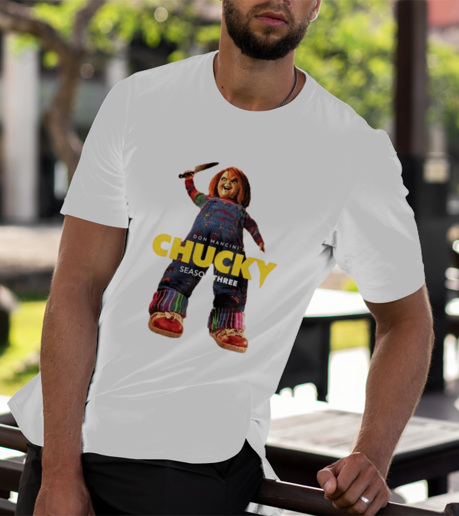 Don Mancini’s Chucky Season Three Horror Character With Knife T-Shirt