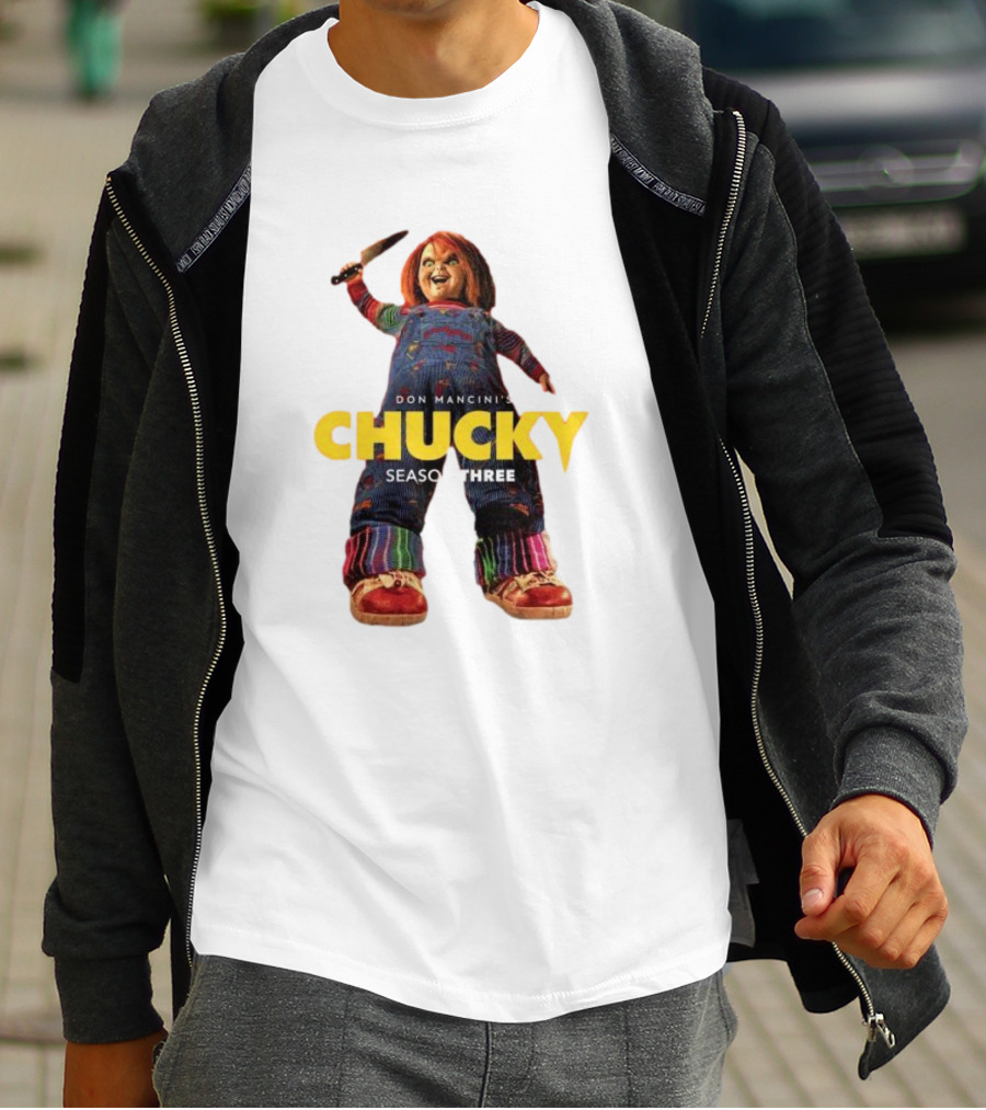Don Mancini’s Chucky Season Three Horror Character With Knife T-Shirt