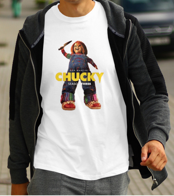 Don Mancini’s Chucky Season Three Horror Character With Knife T-Shirt