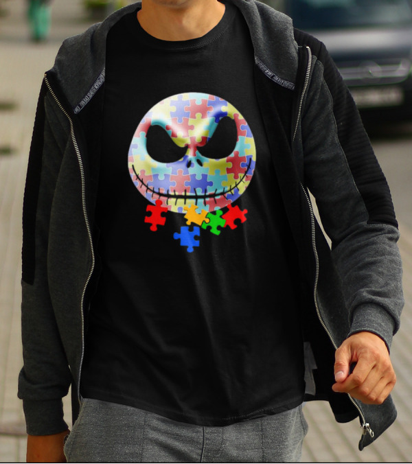 Jack Skellington Face Autism Puzzle Pieces T-Shirt