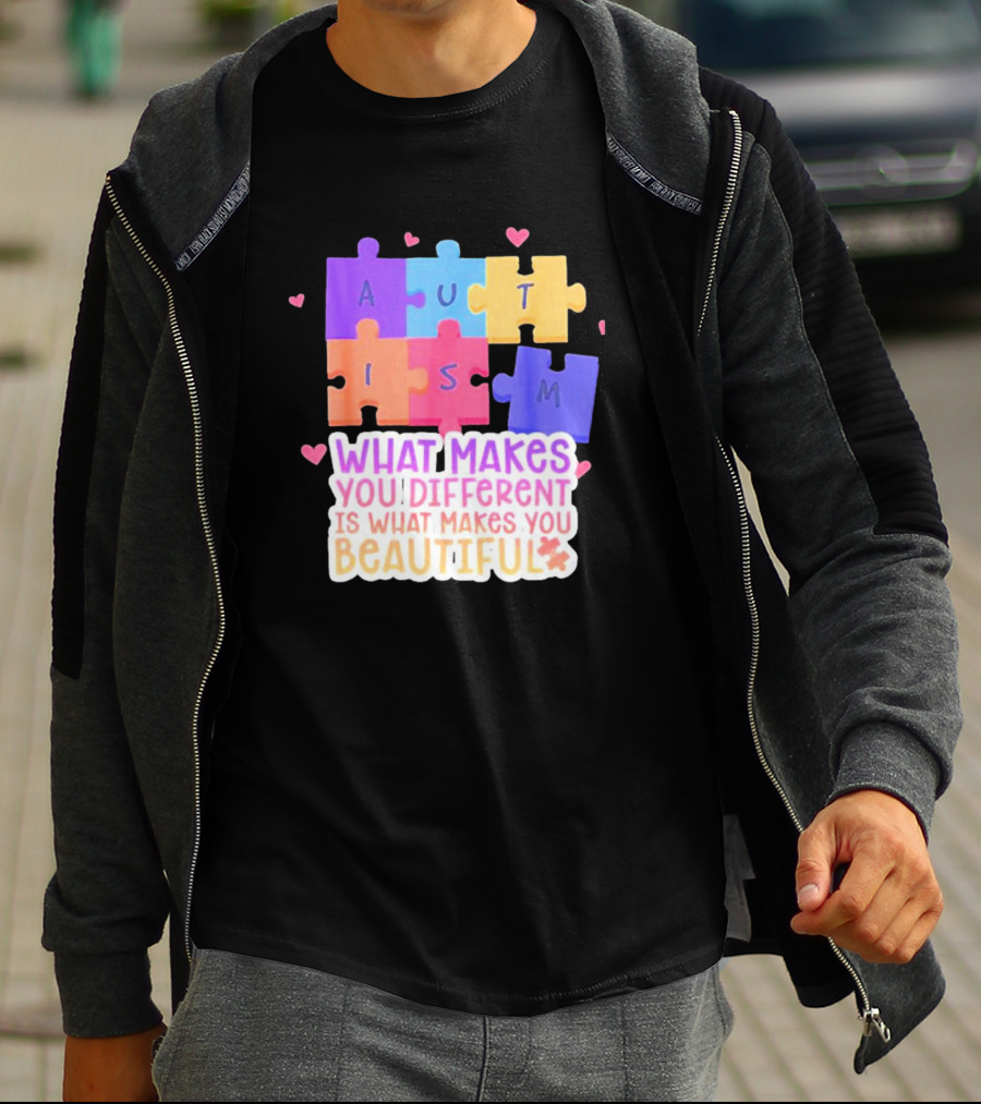 Autism Puzzle Pieces What Makes You Different Is What Makes You Beautiful T-Shirt