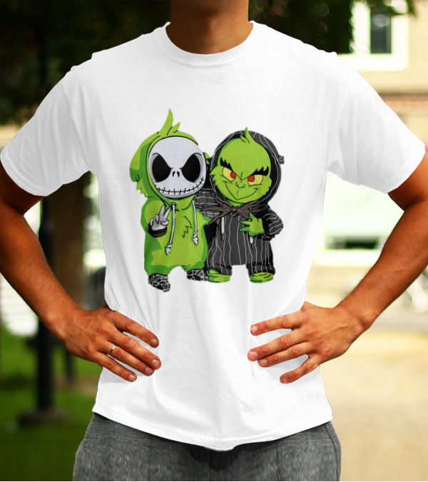 Baby Jack Skellington And Grinch In Green Hoodies T-Shirt