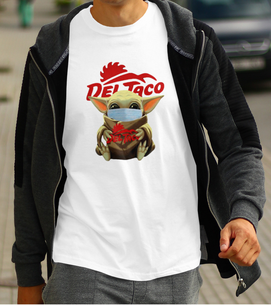 Baby Yoda Wearing Face Mask Holding Del Taco T-Shirt