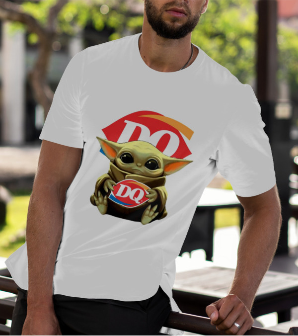 Baby Yoda With DQ Logo Hug T-Shirt
