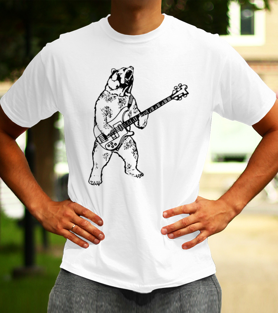 Bear Playing Bass Guitar Rocking Out T-Shirt