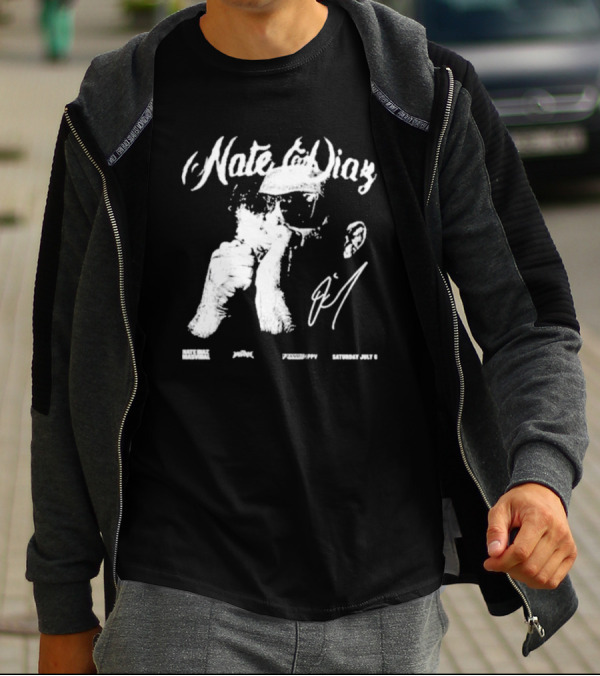 Nate Diaz Big Face Smoke Saturday July 6 Black Hat Mafia 육백팔십팔 Pshhoppy T-Shirt