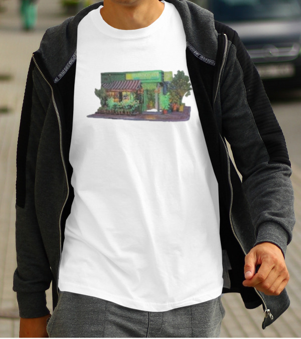 Aplasticplant Botanic Corner Greenhouse Storefront Scene T-Shirt