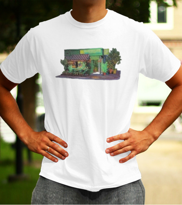 Aplasticplant Botanic Corner Greenhouse Storefront Scene T-Shirt