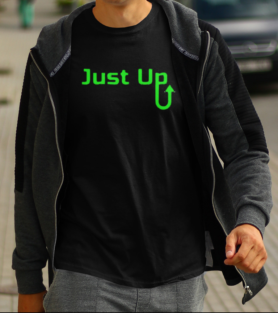 Aroflip Just Up Green Arrow Text T-Shirt
