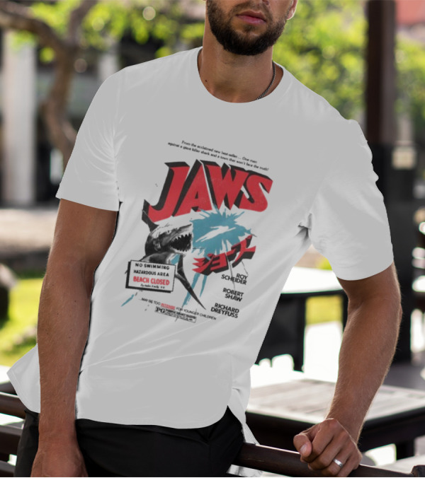 Jaws From The Acclaimed New Best Seller One Man Against A Giant Killer Shark And A Town That Won’t Face The Truth Beach Closed T-Shirt