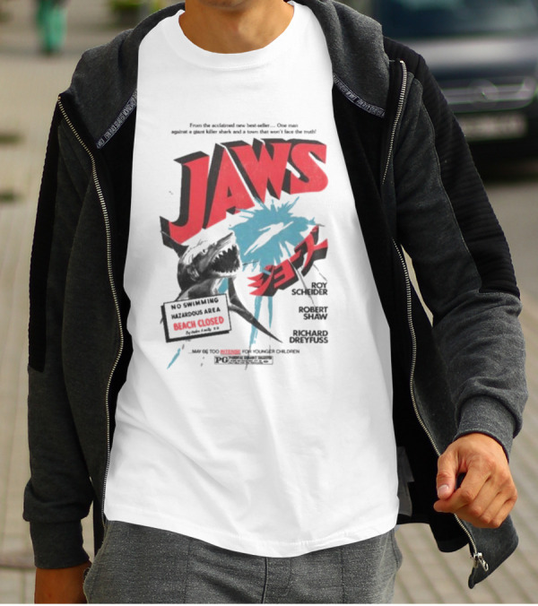 Jaws From The Acclaimed New Best Seller One Man Against A Giant Killer Shark And A Town That Won’t Face The Truth Beach Closed T-Shirt