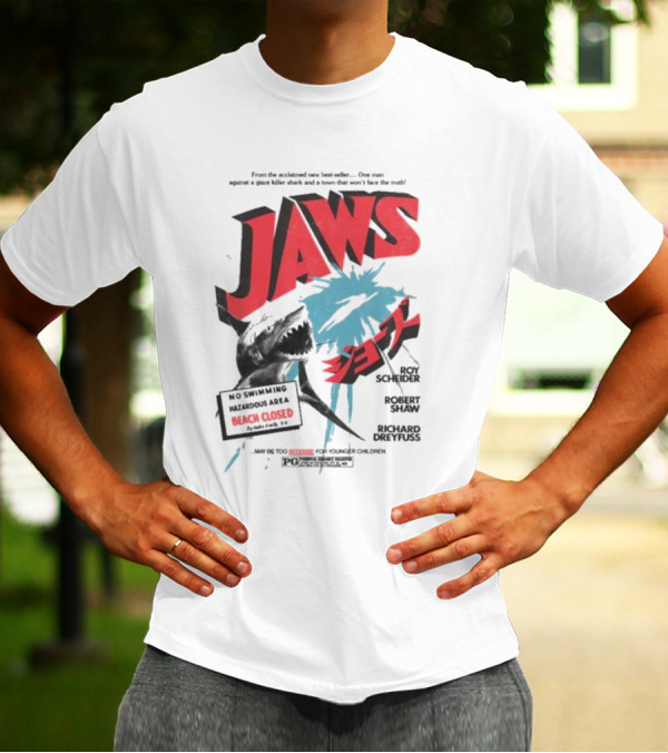 Jaws From The Acclaimed New Best Seller One Man Against A Giant Killer Shark And A Town That Won’t Face The Truth Beach Closed T-Shirt