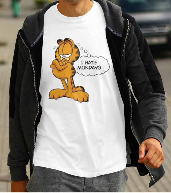 Garfield Comic Character Stating I Hate Mondays With Crossed Arms T-Shirt