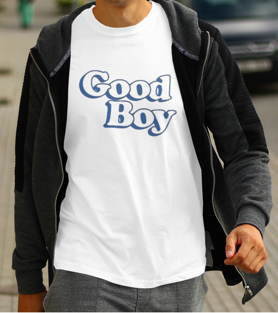 Good Boy Retro Bubble Font Dark Blue Text T-Shirt