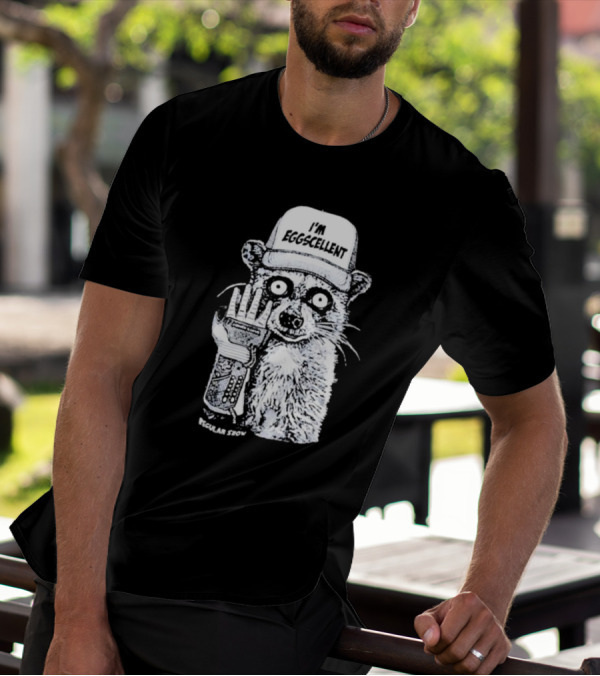 I'm Eggscellent Rigby Regular Show Raccoon Wearing Hat With Cybernetic Arm T-Shirt