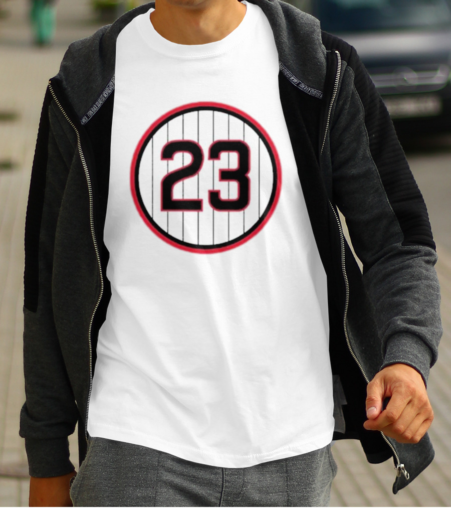 Ryne Sandberg Number 23 Pinstripe Circular Emblem T-Shirt