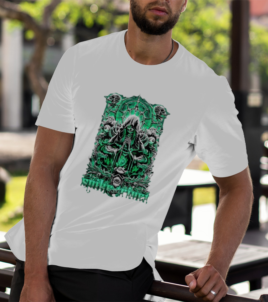 Soul Taker Spike Trivet Green Hooded Figure With Ornate Gothic T-Shirt