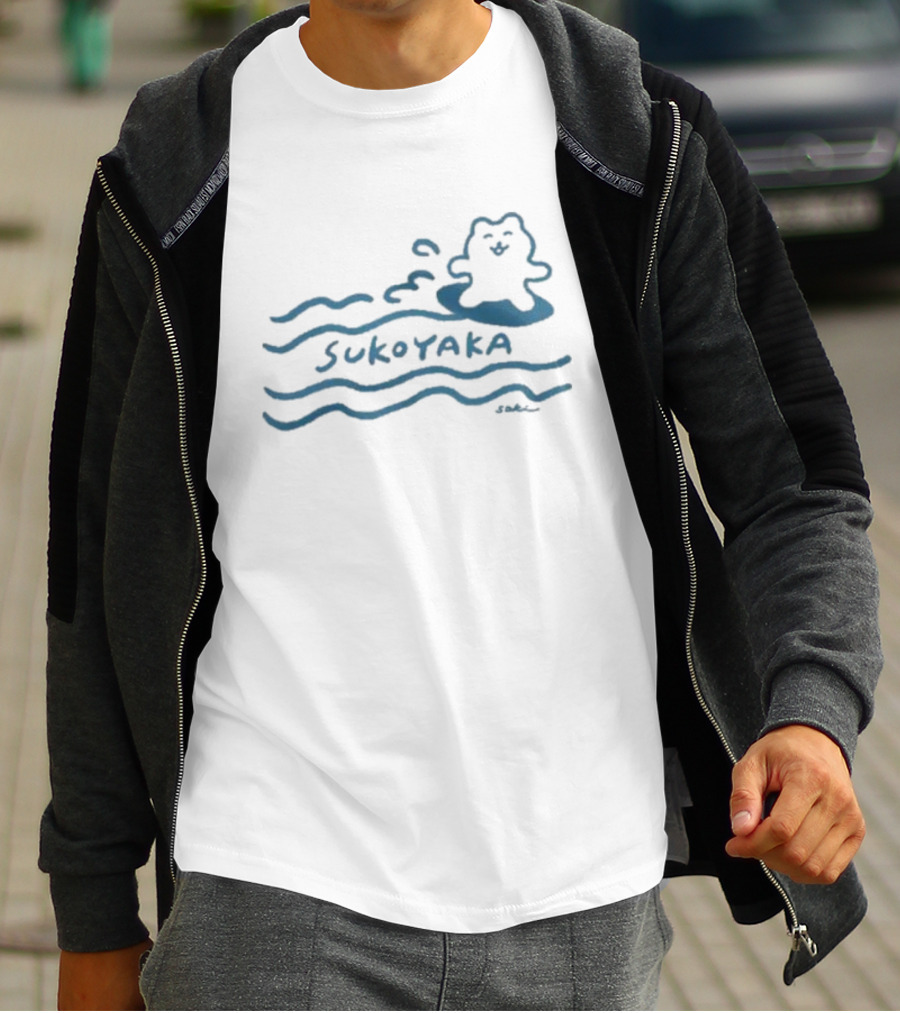 Sukoyaka Smiling Figure On Waves Regular Fit T-Shirt