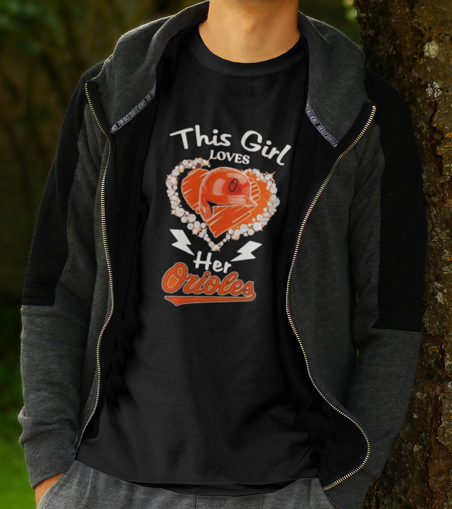 This Girl Loves Her Orioles Heart Baseball Helmet Diamond T-Shirt
