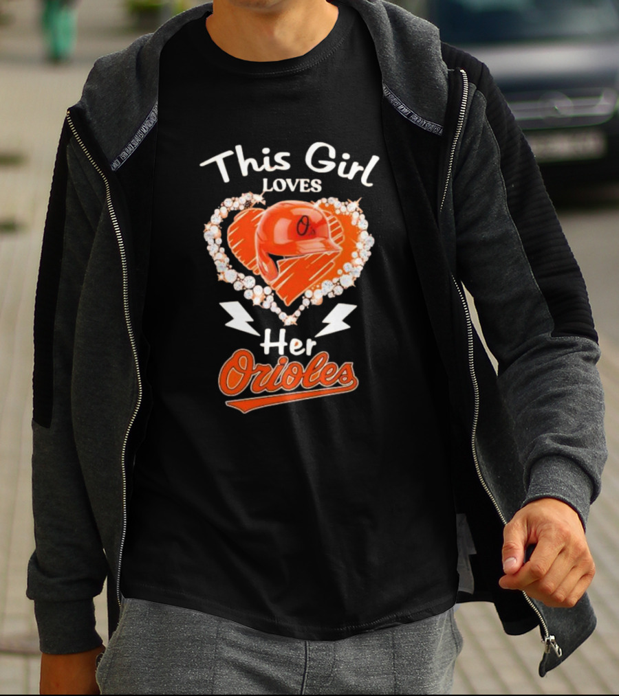 This Girl Loves Her Orioles Heart Baseball Helmet Diamond T-Shirt