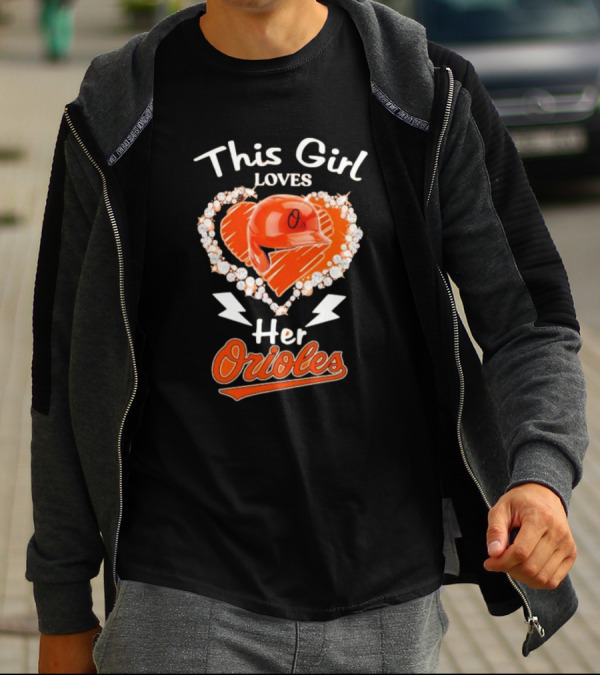 This Girl Loves Her Orioles Heart Baseball Helmet Diamond T-Shirt