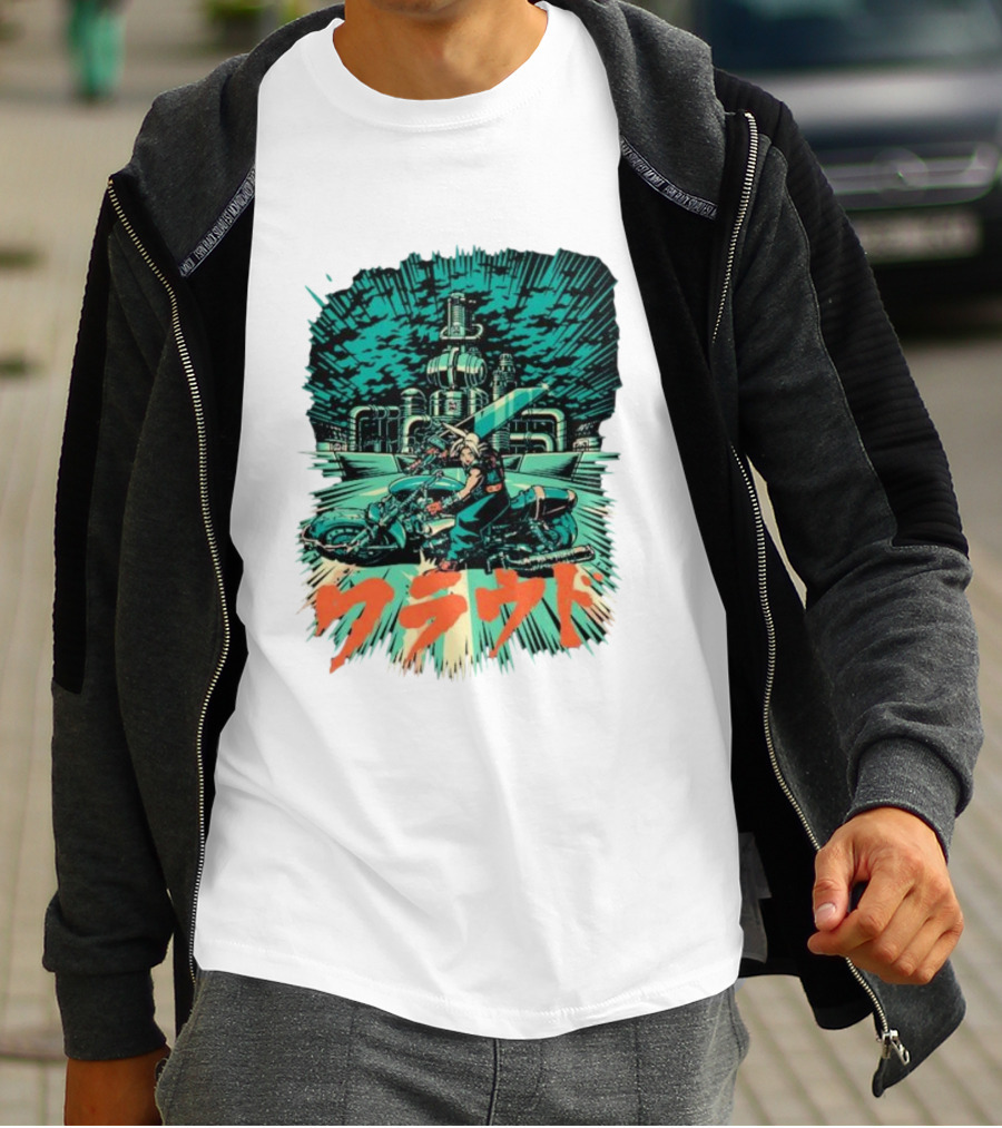 Cloud Motorcycle Slide PixelEyeBat Midgar Scene T-Shirt
