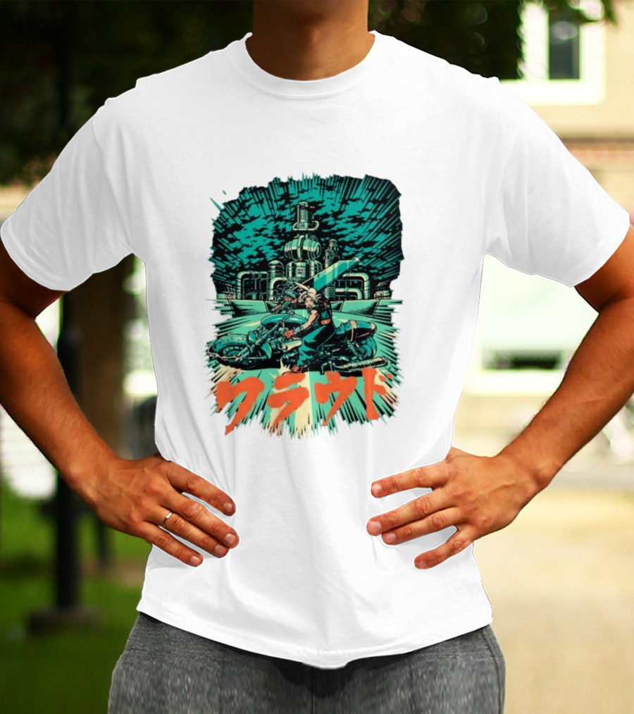 Cloud Motorcycle Slide PixelEyeBat Midgar Scene T-Shirt