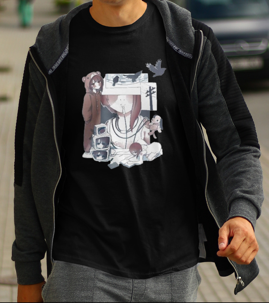 Serial Experiments Lain Bear Hoodie Monitor Crows Doll T-Shirt