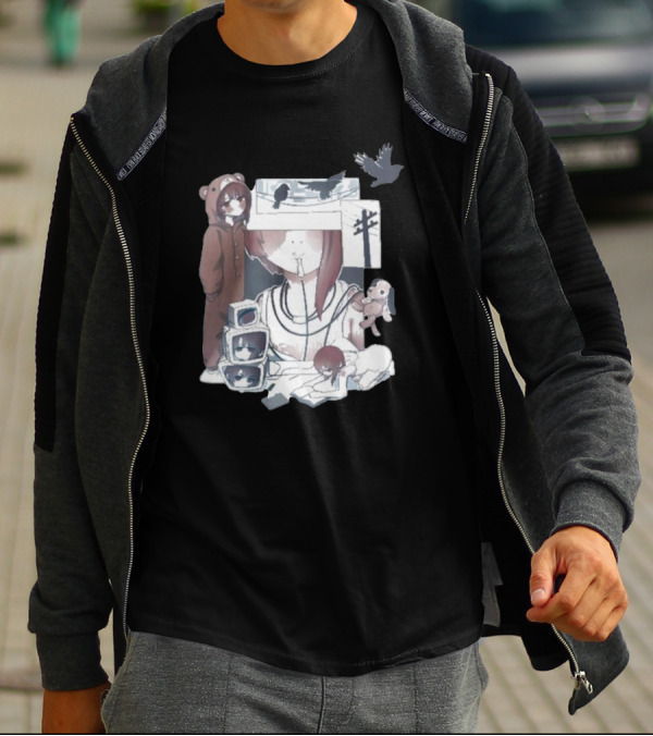 Serial Experiments Lain Bear Hoodie Monitor Crows Doll T-Shirt